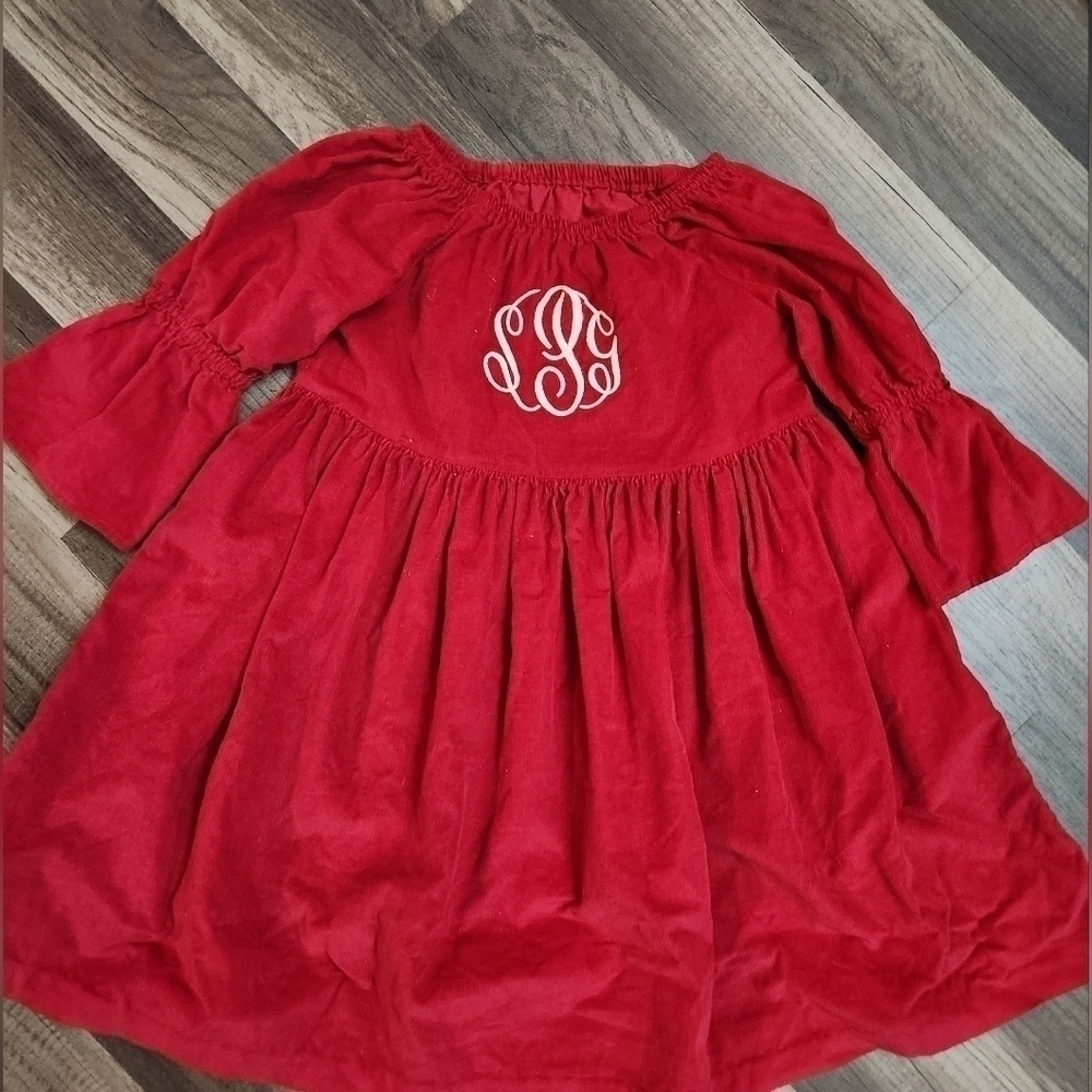 MADECORDUROY Red Dress Monogrammed sPg Size 4 Bell Sleeve Dress